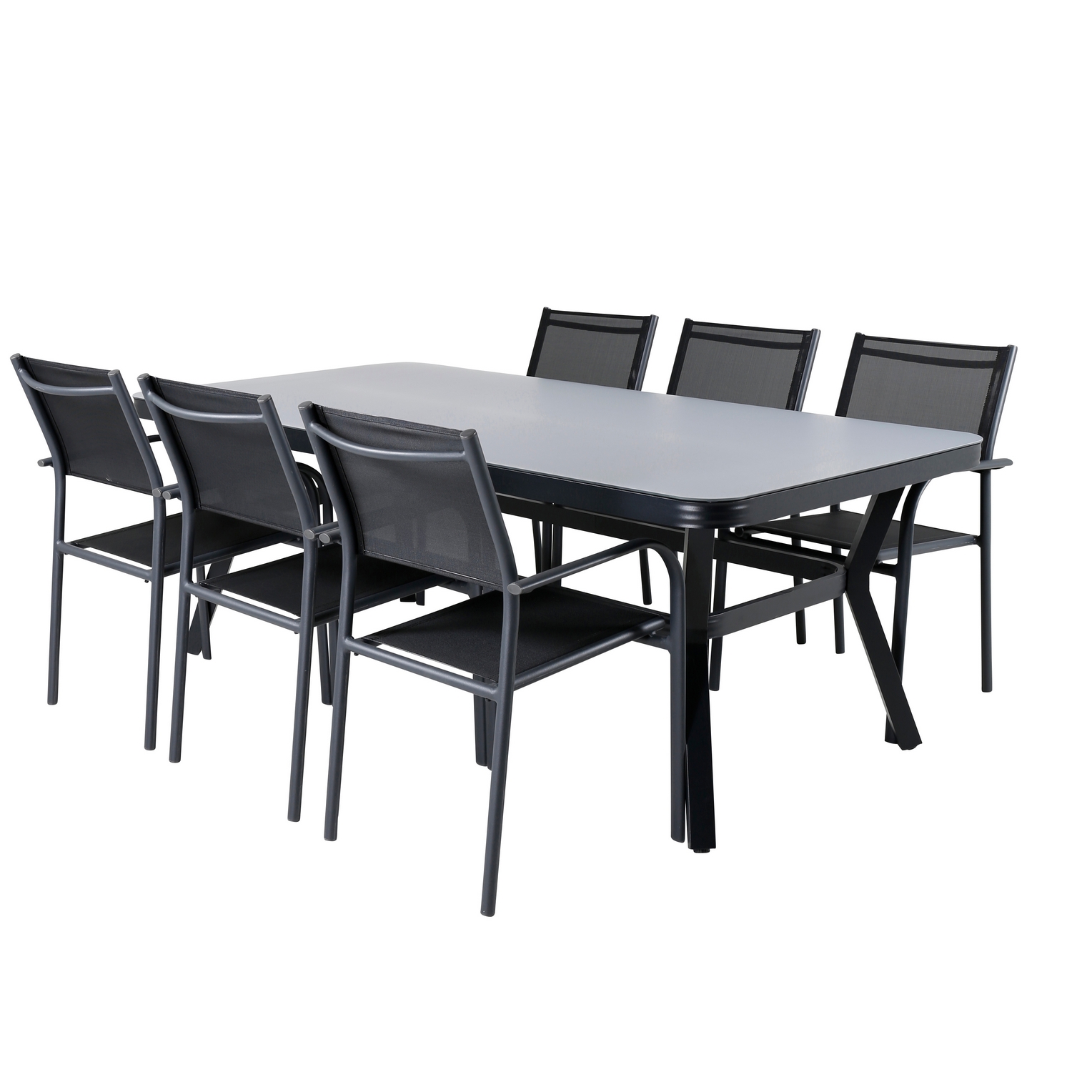 Matgrupp Utomhus Venture Home Vyn med 6 Samba Stapelbara Trädgårdsstolar