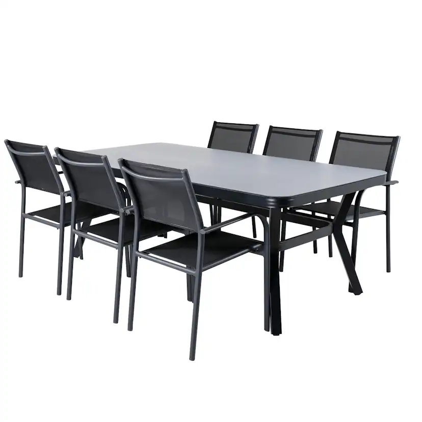 Matgrupp Utomhus Venture Home Vyn med 6 Samba Stapelbara Trädgårdsstolar