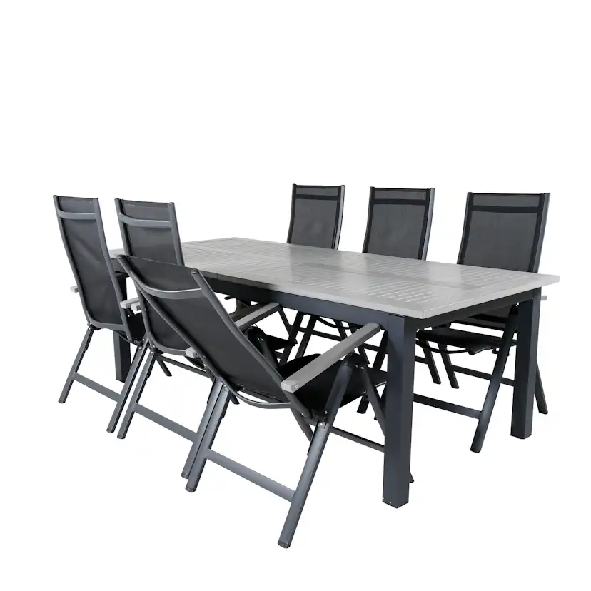 Matgrupp Utomhus Venture Home Aleyna 224 Svart med 6 Aleyna PositionsTrädgårdsstolar