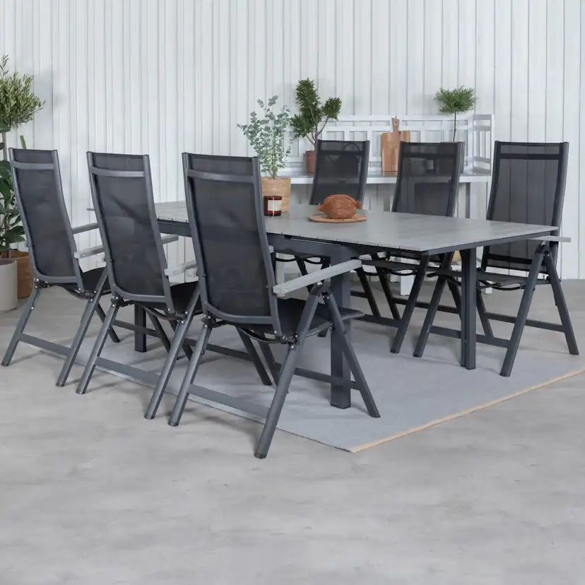 Matgrupp Venture Home Lova 160 Svart med 6 Aleyna Positionsstolar