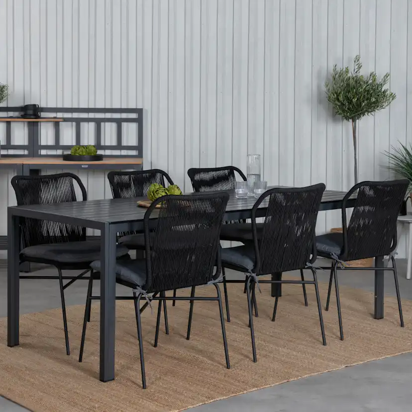 Matgrupp Utomhus Venture Home Bront med 6 Jefferson Stapelbara Trädgårdsstolar