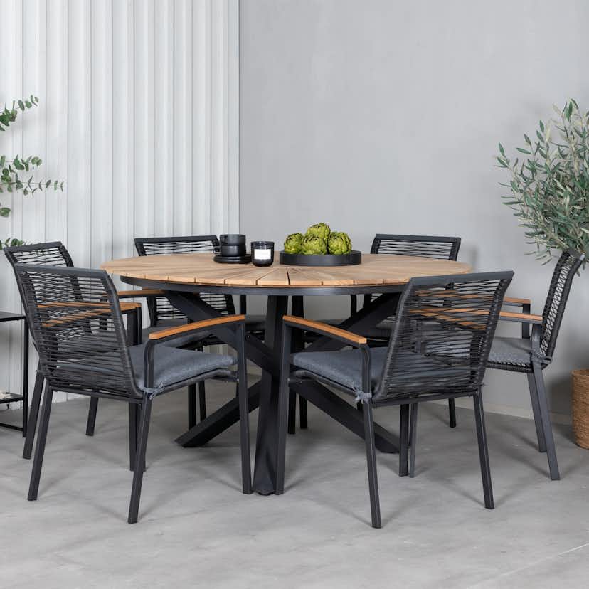 Matgrupp Utomhus Venture Home Meya med 6 Douglas Trädgårdsstolar