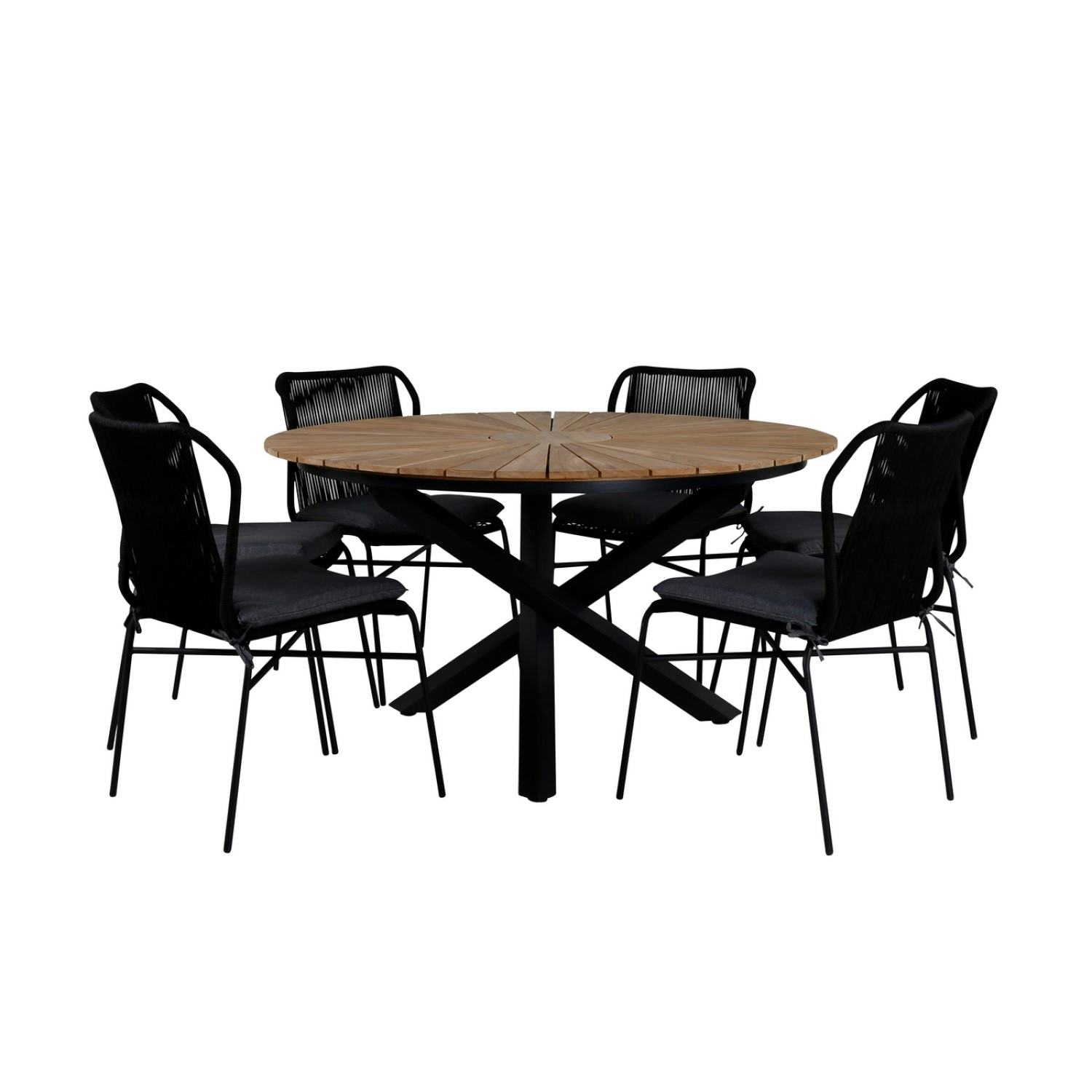 Matgrupp Utomhus Venture Home Meya med 6 Jefferson Stapelbara Trädgårdsstolar