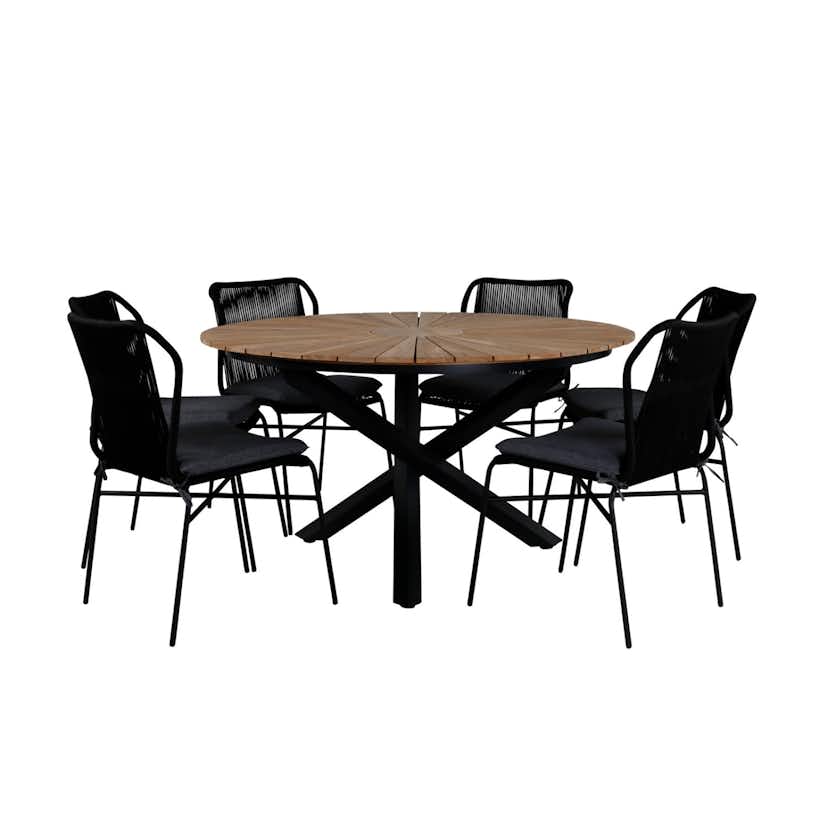 Matgrupp Utomhus Venture Home Meya med 6 Jefferson Stapelbara Trädgårdsstolar