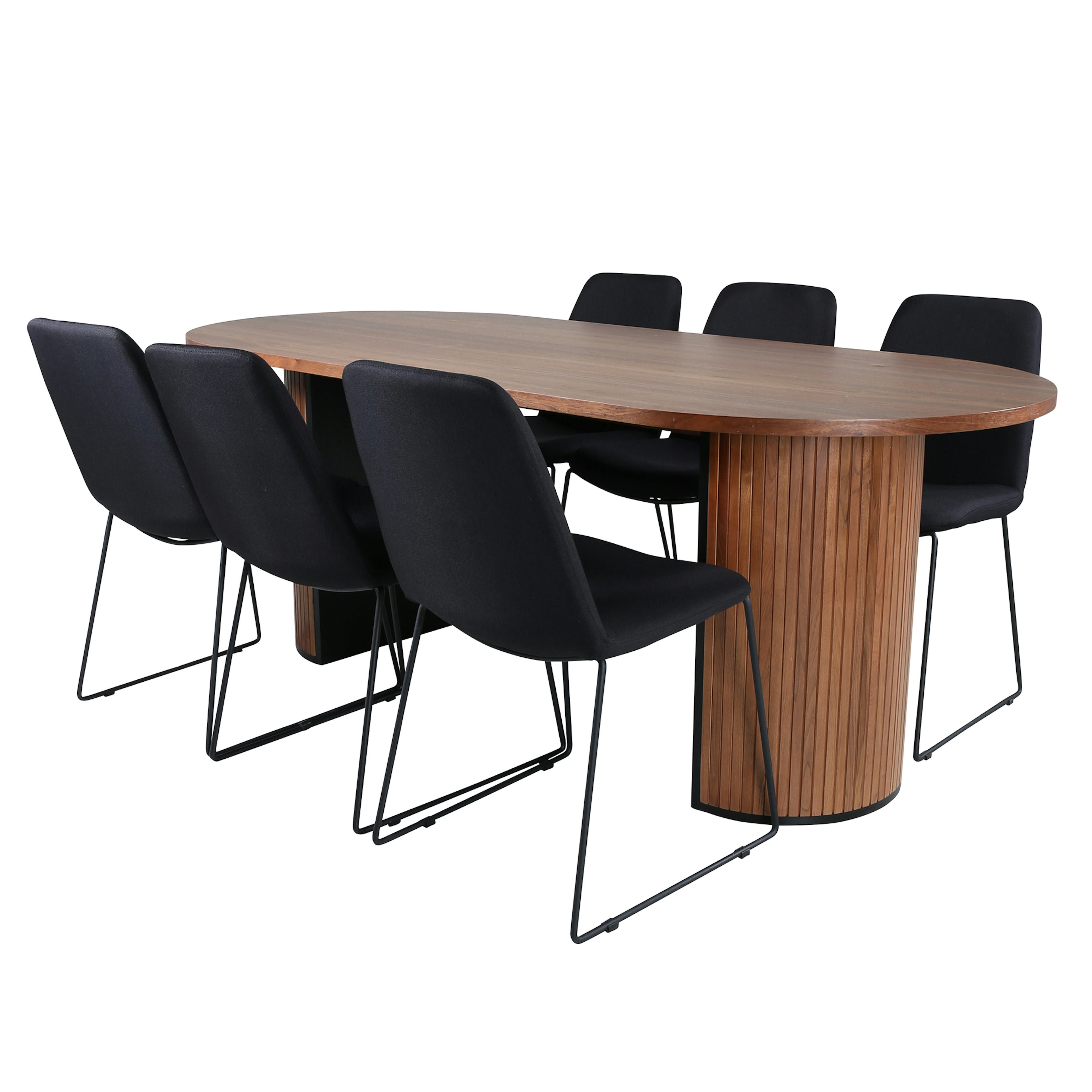 Matgrupp Venture Home Bianca Ovalt Matbord i Valnöt 200 cm & 6 Muscot Stolar i Polyester