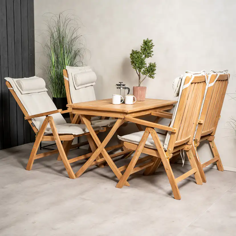 Matgrupp Venture Home Kenya 120x70 Teak med 4 Kenya Positionsfåtöljer