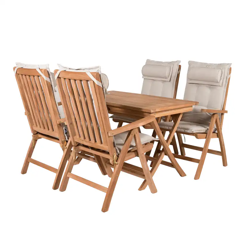 Matgrupp Venture Home Kenya 120x70 Teak med 4 Kenya Positionsfåtöljer