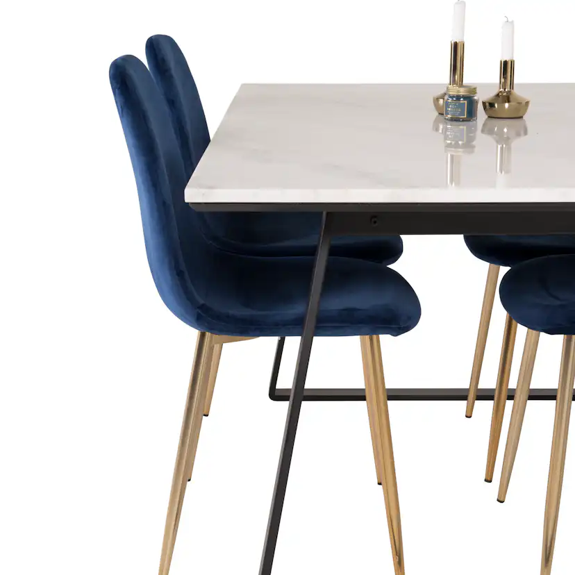 Matgrupp Venture Home Estelle 140 med 4 Pobbie Stolar Sammet/Mässing