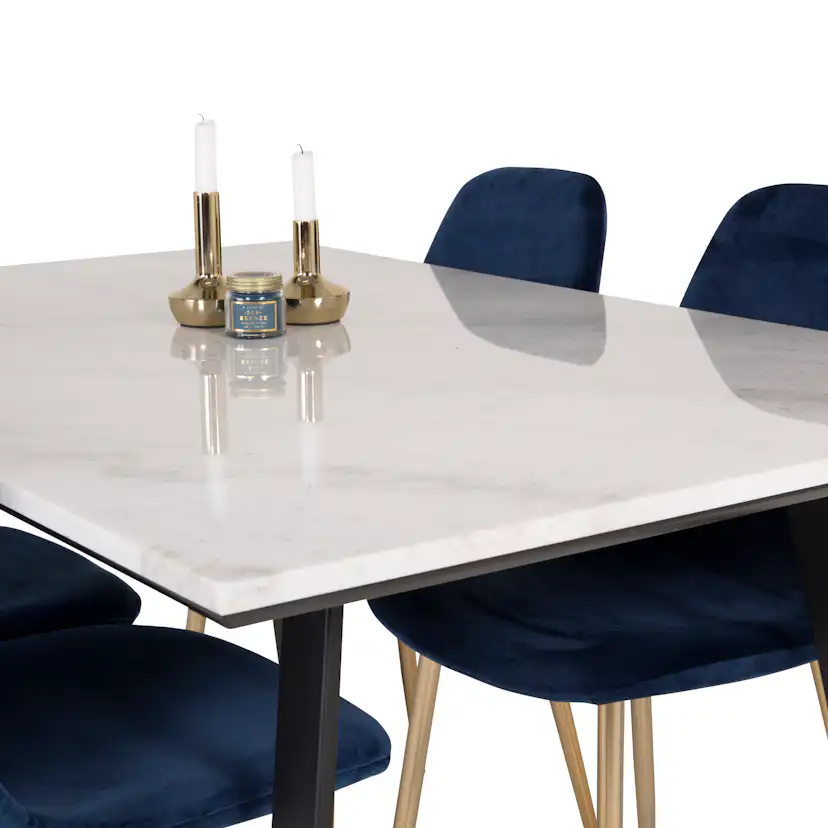 Matgrupp Venture Home Estelle 140 med 4 Pobbie Stolar Sammet/Mässing