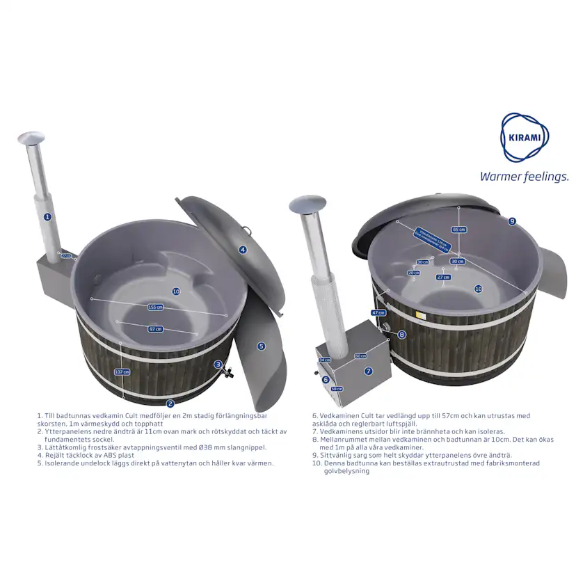 Vedeldad Badtunna Kirami Original Steady M Cult-Si ST med Dubbla Lock