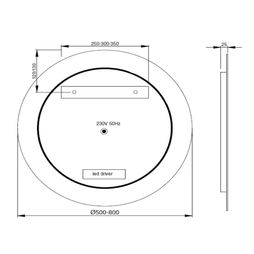Spegel Vidi Moon Rund med LED-belysning