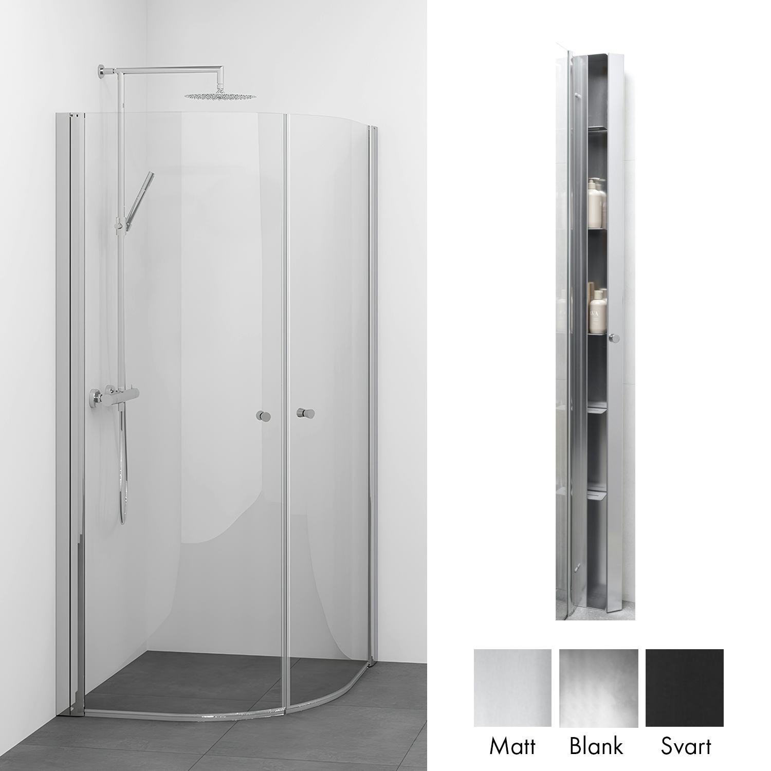 Duschpaket Macro Design Spirit Duschhörn Rund med Sky Duschhylla