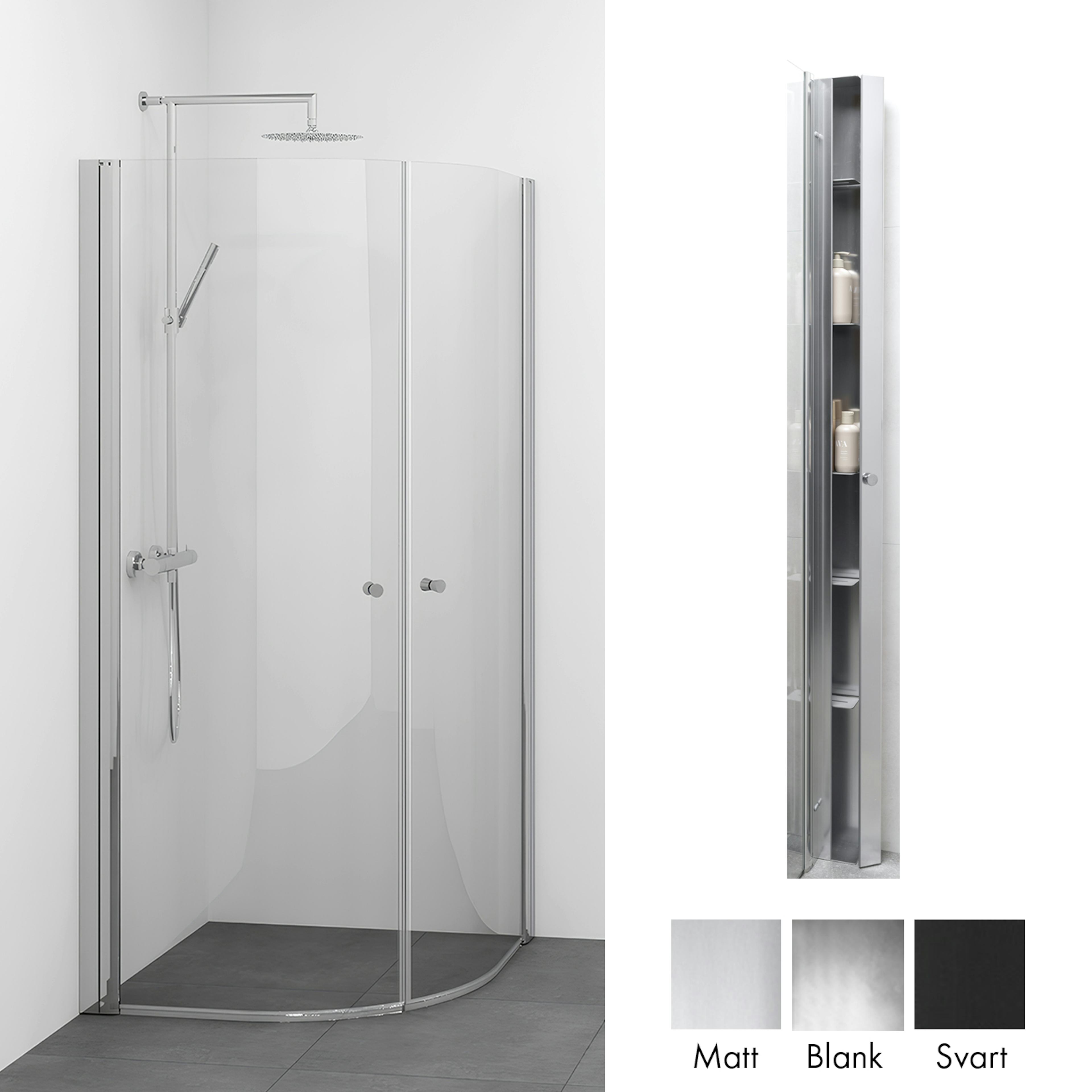 Duschpaket Macro Design Spirit Duschhörn Rund med Sky Duschhylla