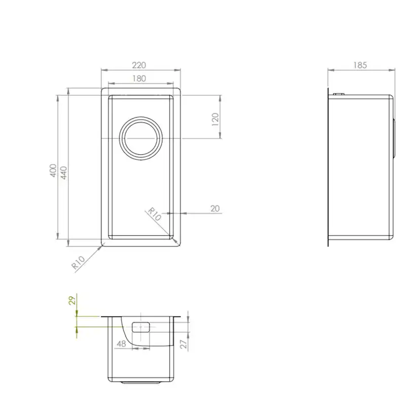 Diskho Strand Stainless ST18-EC Rostfritt Enkel Satinpolerad med Korgventil & Vattenlås