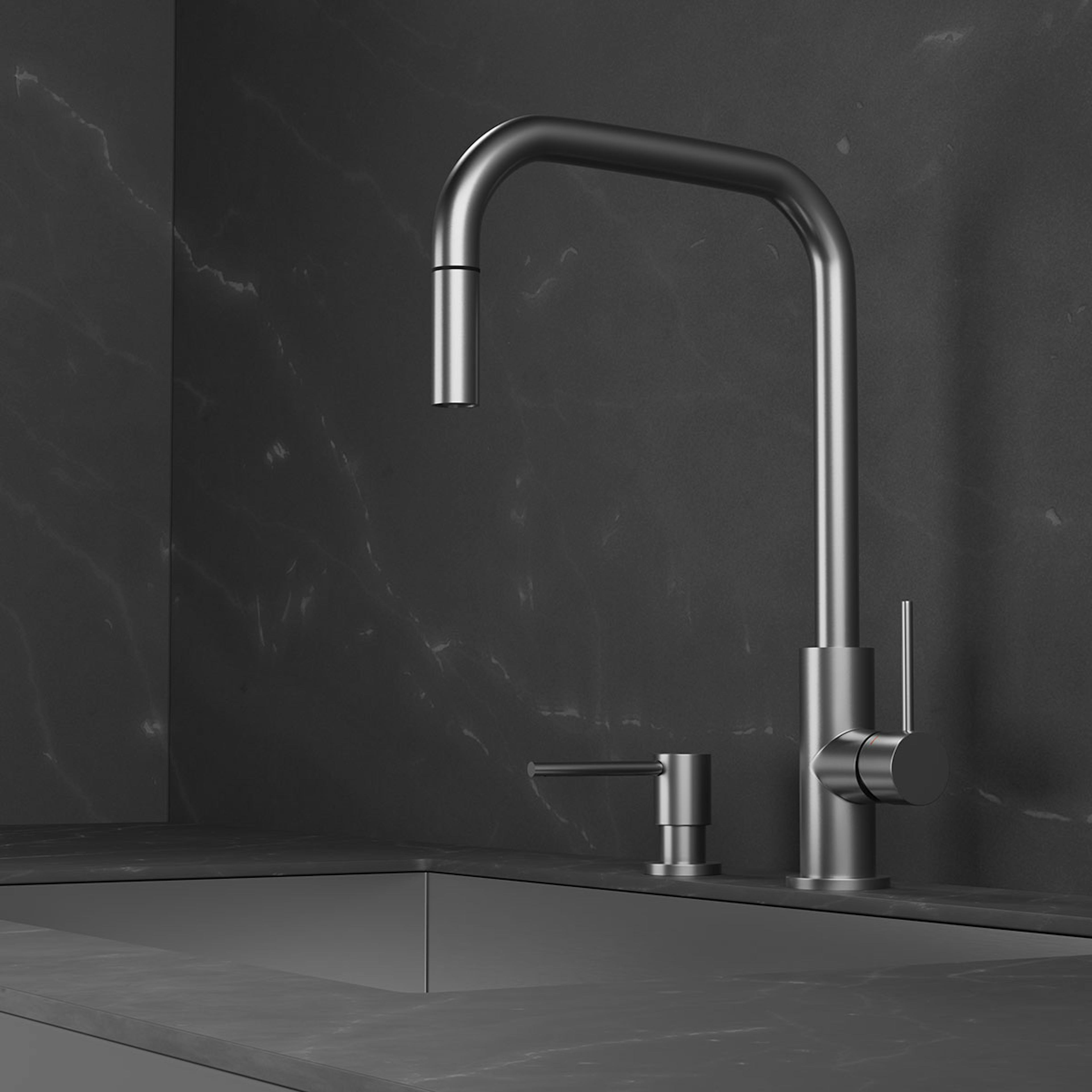 Köksblandare Scandtap Steel Accent Square med Utdragbar Pip