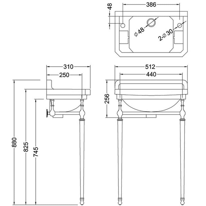 Handfatsställ Burlington Rektangulärt 510 mm