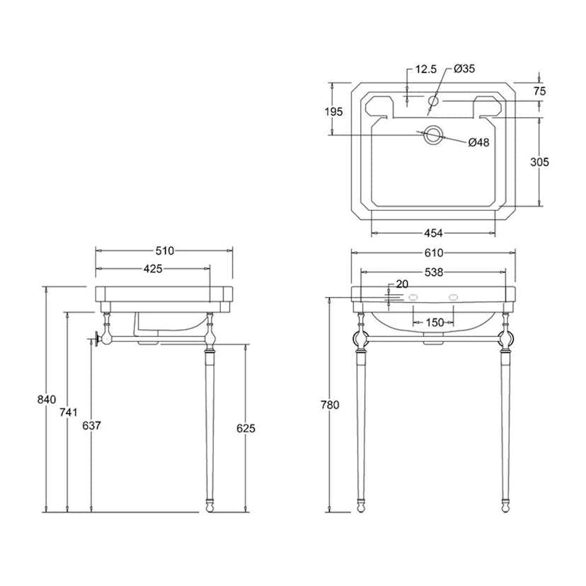 Handfatsställ Burlington Rektangulärt 610 mm