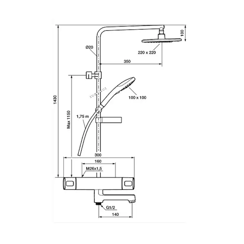 Takduschset FM Mattsson Siljan med Badkarsblandare