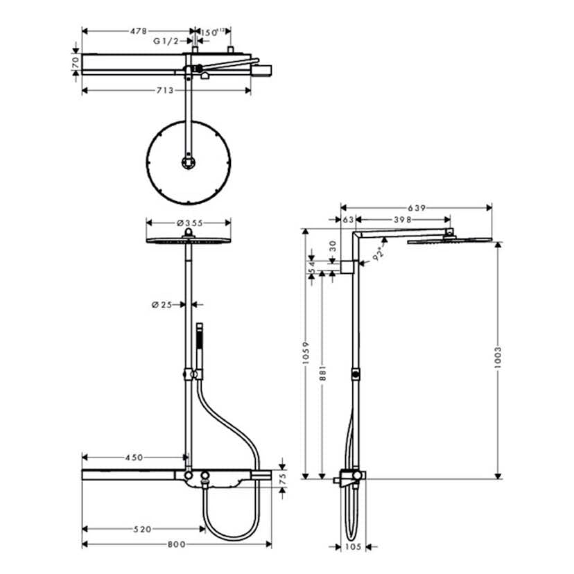 Takduschset Axor ShowerSolutions Showerpipe 800