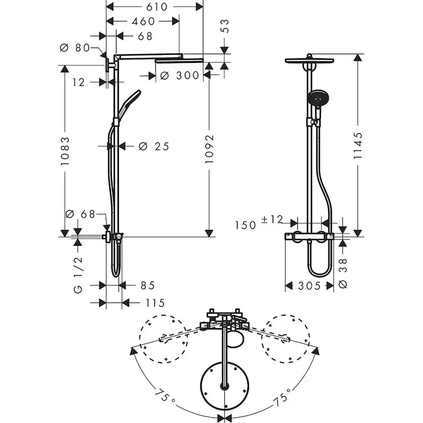 Takduschset Hansgrohe Raindance Select 300 Showerpipe 150 cc