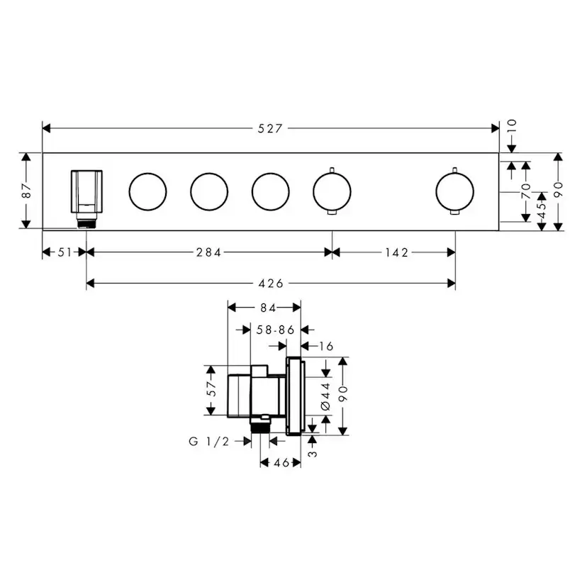 Termostatmodul Axor ShowerSolutions Select 530/90 3 Funktioner