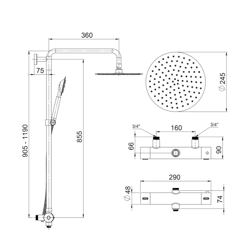 Takduschset Strand Stainless Titan