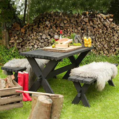 Matgrupp PLUS Nostalgi Svart Trädgårdsmöbel med Rektangulärt Bord & 8 Sittplatser