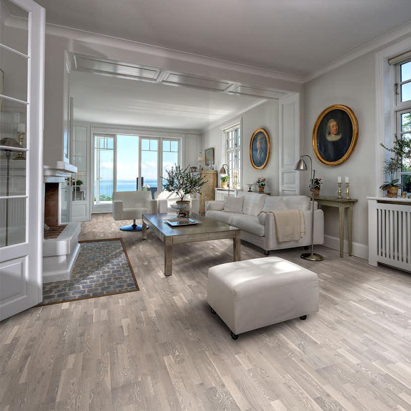 Parkettgolv Kährs Limestone Vit Mattlackad Borstad Ek 3-stav