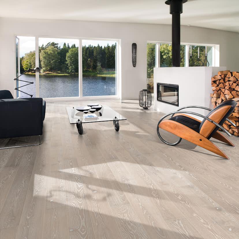 Parkettgolv Kährs Nouveau Snow Vit Mattlack Borstad Ek 2266 mm 1-stav