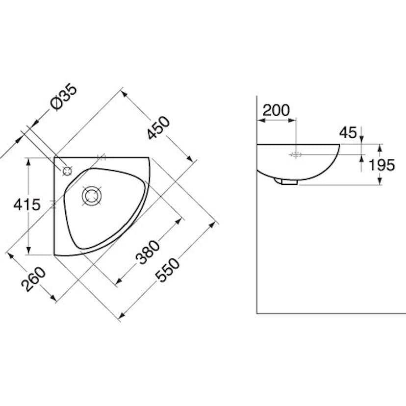 Tvättställ Gustavsberg 7327-98 Hörn