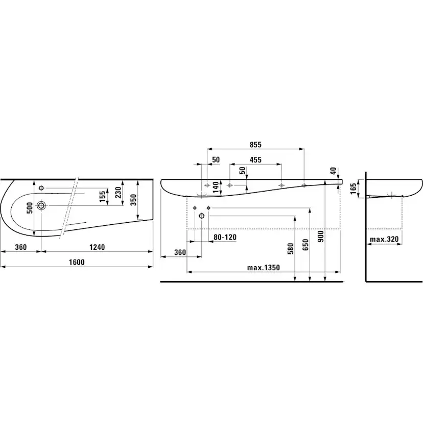 Tvättställ Laufen Il Bagno Alessi One Tuna 814971 1600 mm