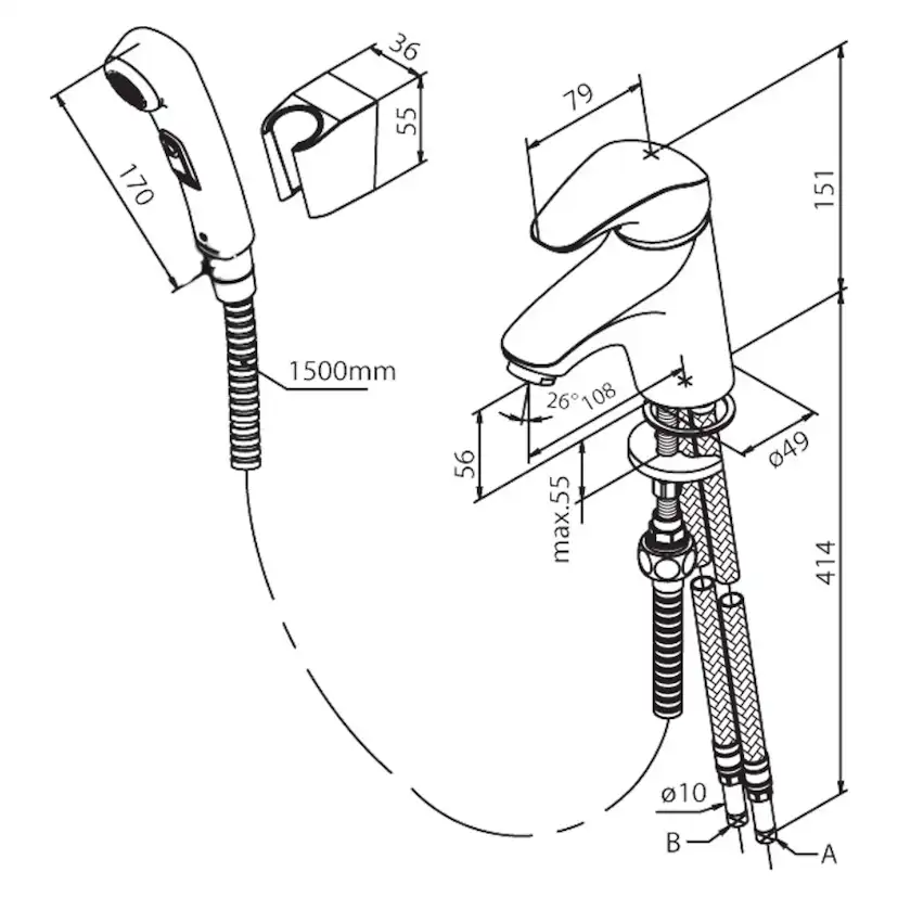 Tvättställsblandare Damixa Space med sidodusch