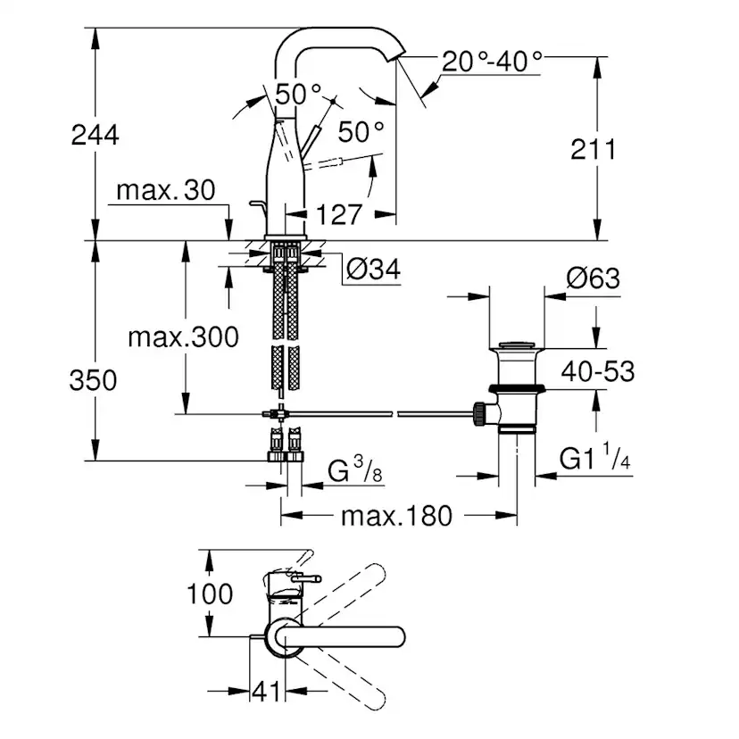 Tvättställsblandare Grohe Essence 32628 med Lyftventil