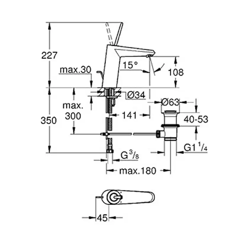 Tvättställsblandare Grohe Eurodisc Joy med Lyftventil