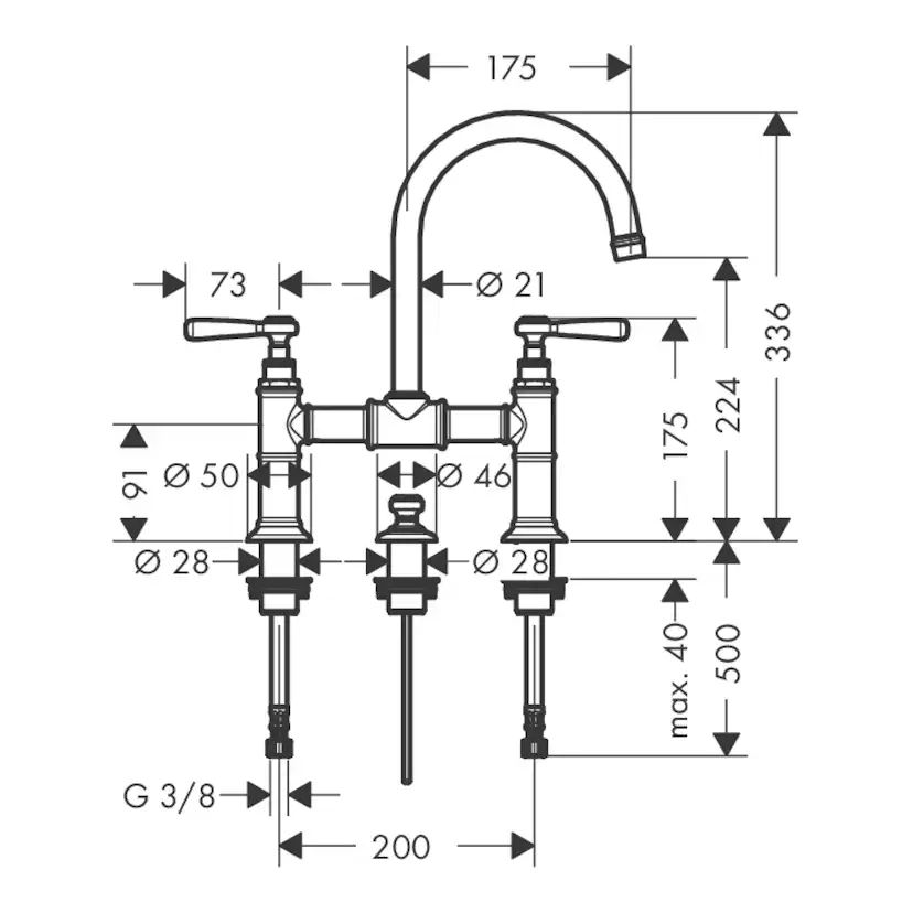 Tvättställsblandare Axor Montreux 220 2-grepps med Lyftventil