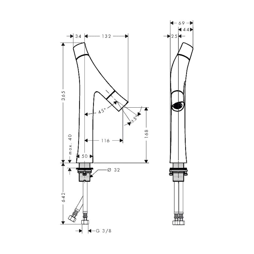 Tvättställsblandare Axor Starck Organic 170 utan Lyftventil