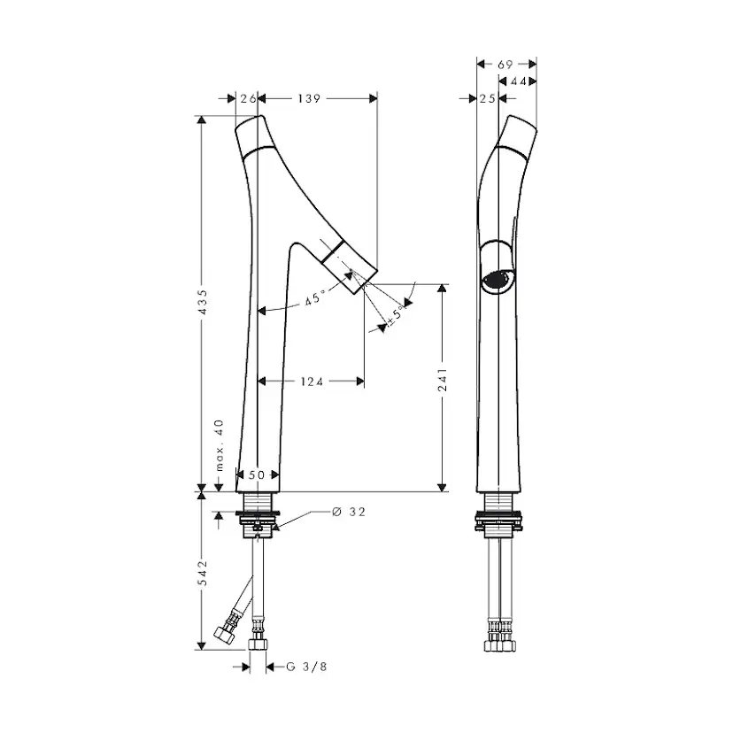 Tvättställsblandare Axor Starck Organic 240 utan Lyftventil