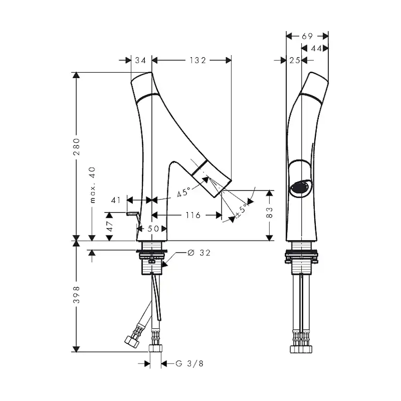 Tvättställsblandare Axor Starck Organic 80 med Lyftventil