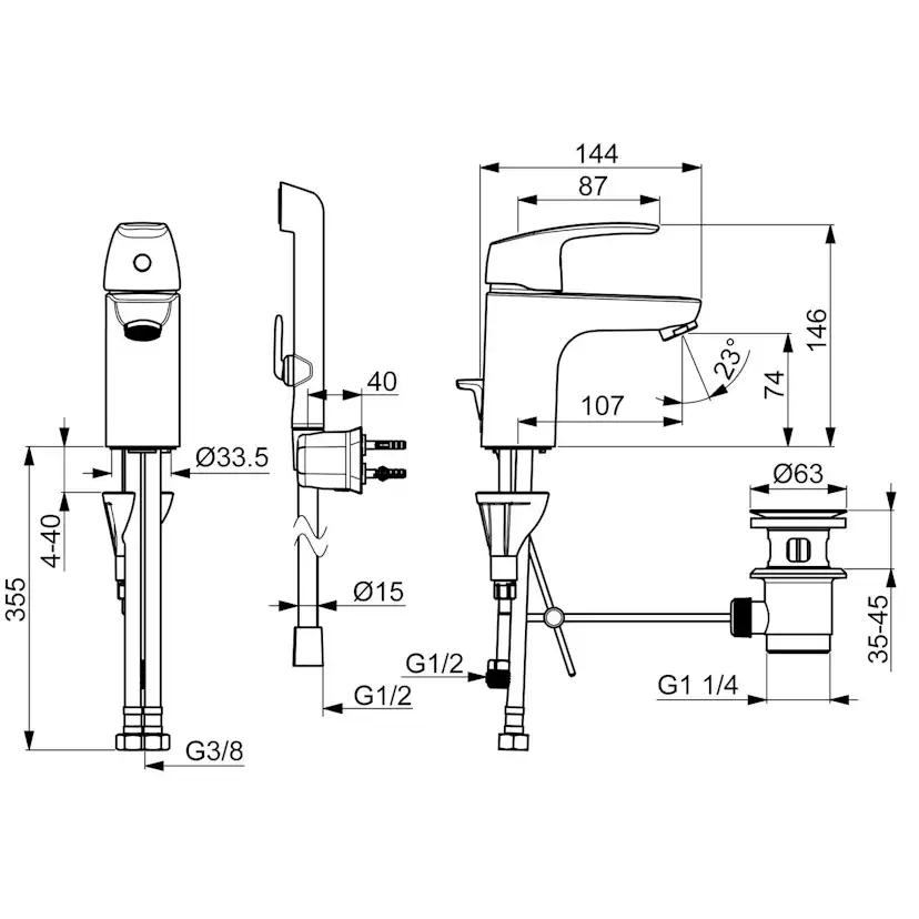 Tvättställsblandare Oras Safira med Bidetta Handdusch