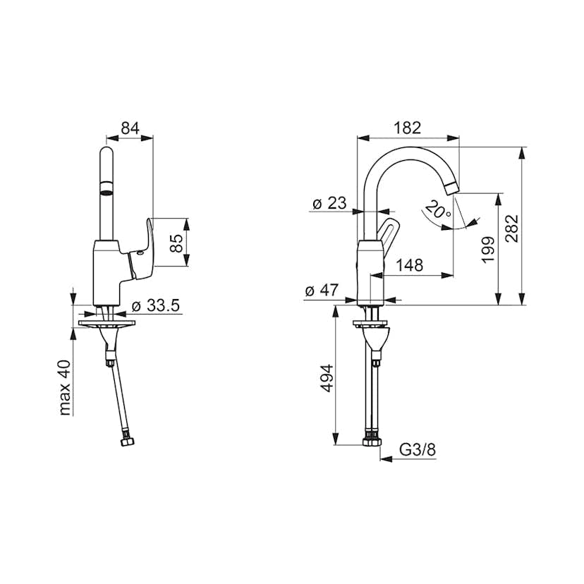 Tvättställsblandare Oras Safira med Hög Pip