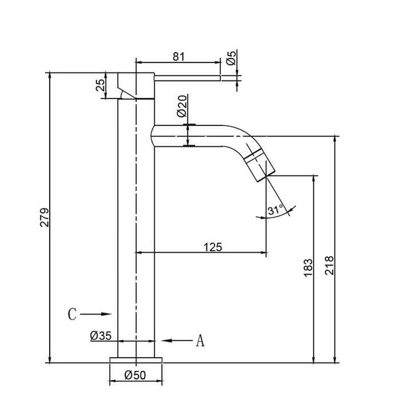 Tvättställsblandare Scandtap Steel Voyage High