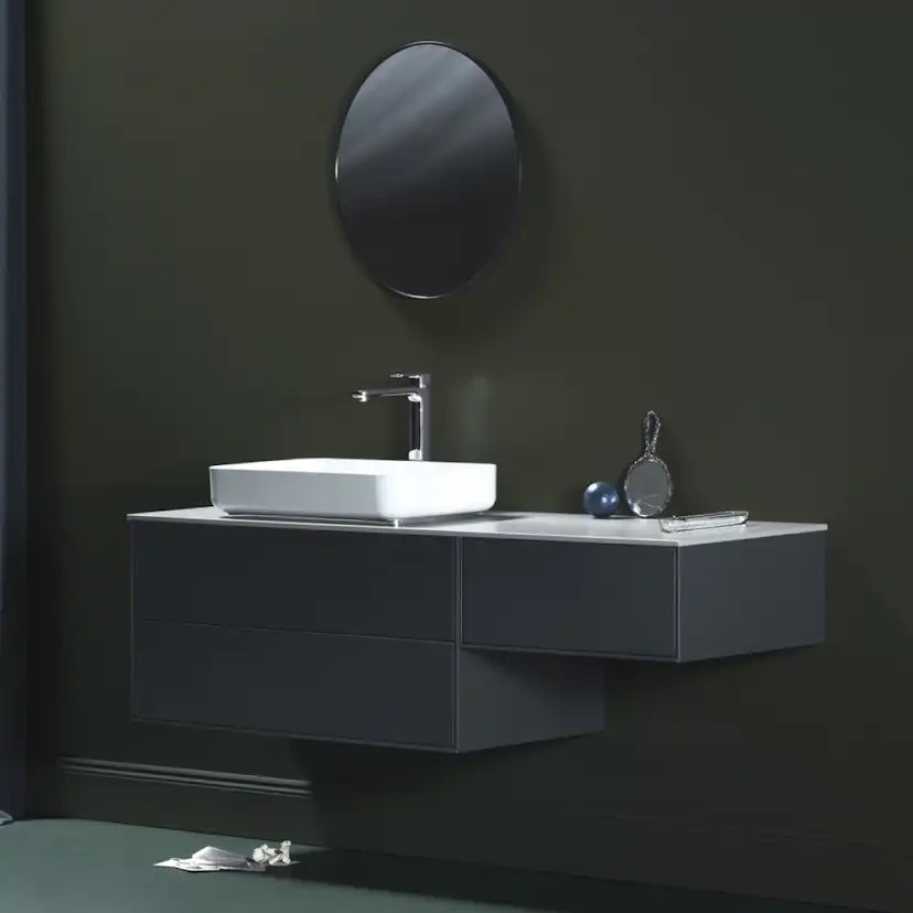 Tvättställsskåp Hafa Edge 600 med Sidomodul 600 och Bänkskiva