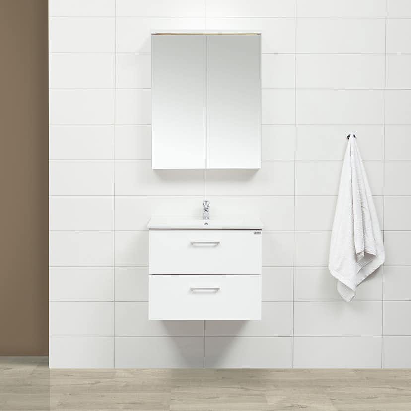 Möbelpaket 4AQUA Slim Vit 60 med Lådor och Spegelskåp