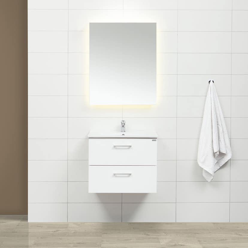 Möbelpaket 4AQUA Slim Vit 60 med Lådor och Spegel Luna LED