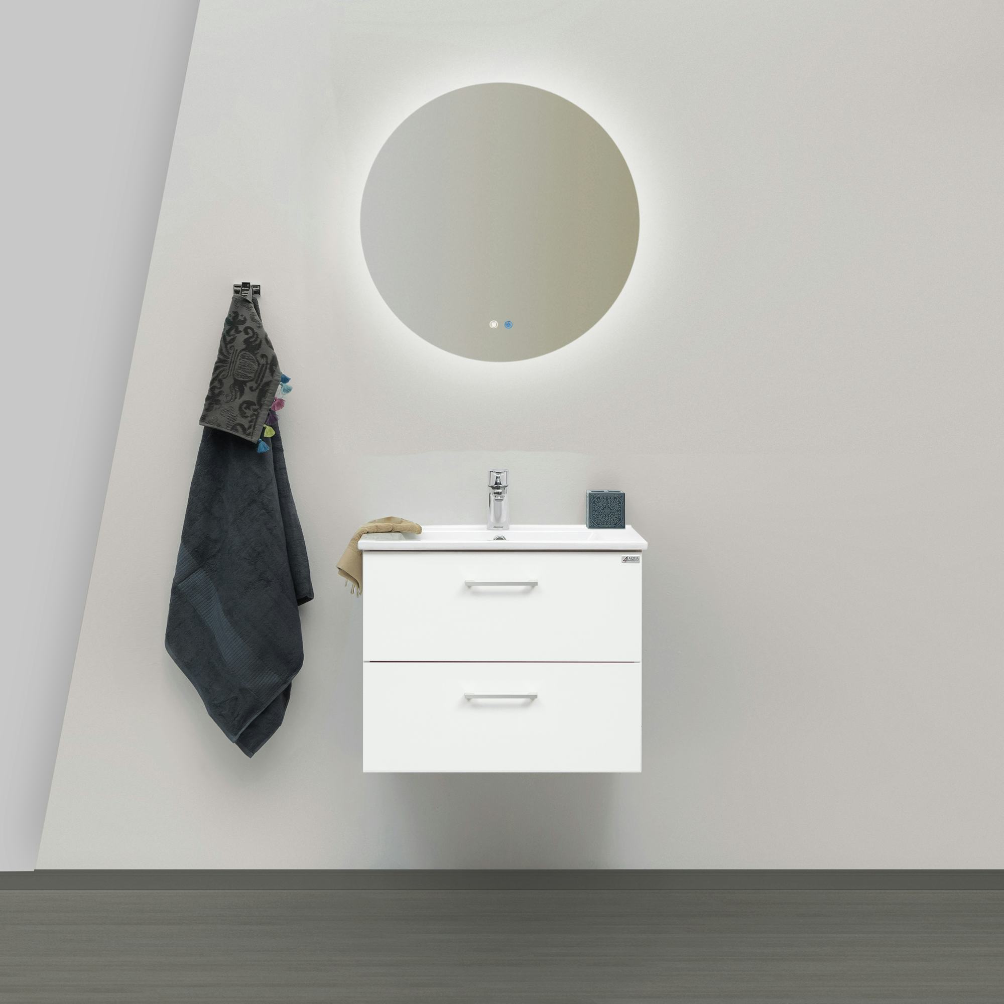 Möbelpaket 4AQUA Slim 60 med Tvättställ och Spegel Aura LED