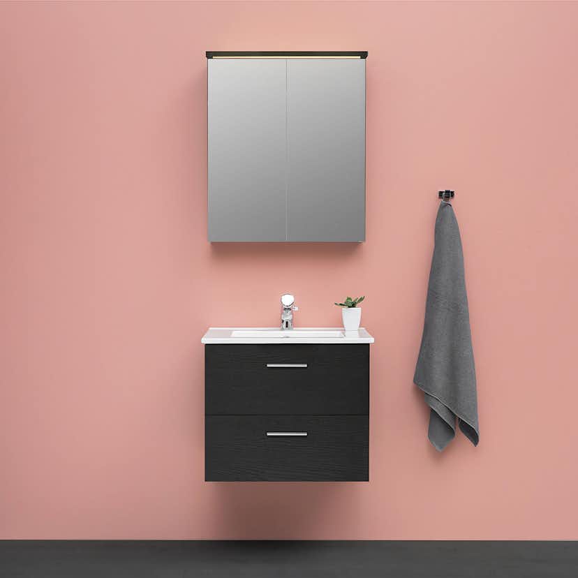 Möbelpaket 4AQUA Slim Svart Ek 60 med Lådor och Spegelskåp