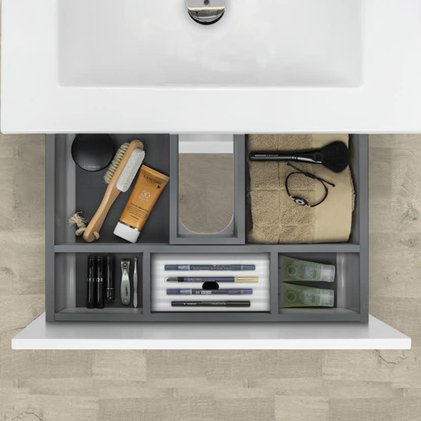 Möbelpaket 4AQUA Slim Svart Ek 60 med Lådor och Spegel Luna LED