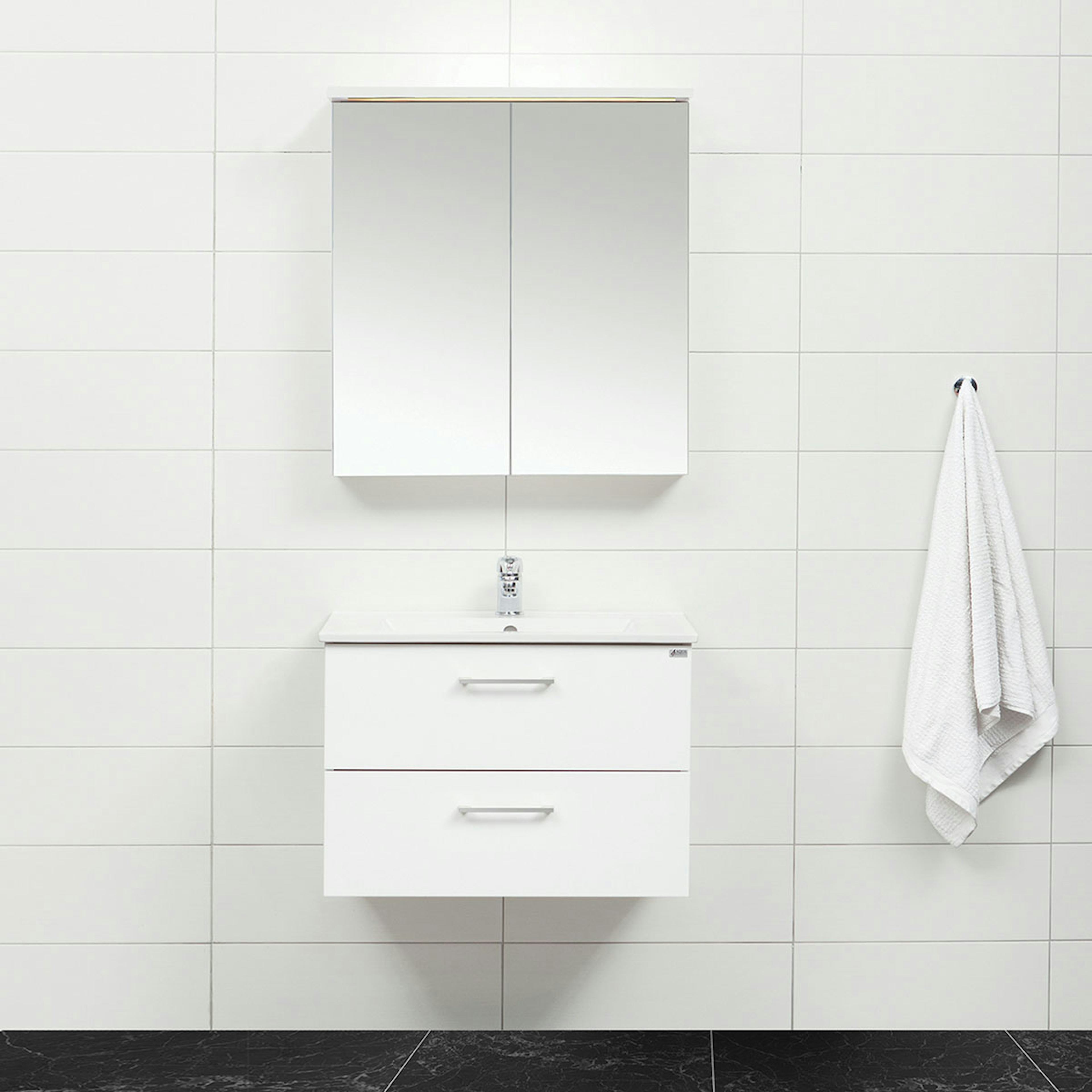 Möbelpaket 4AQUA Slim Vit 80 med Lådor och Spegelskåp