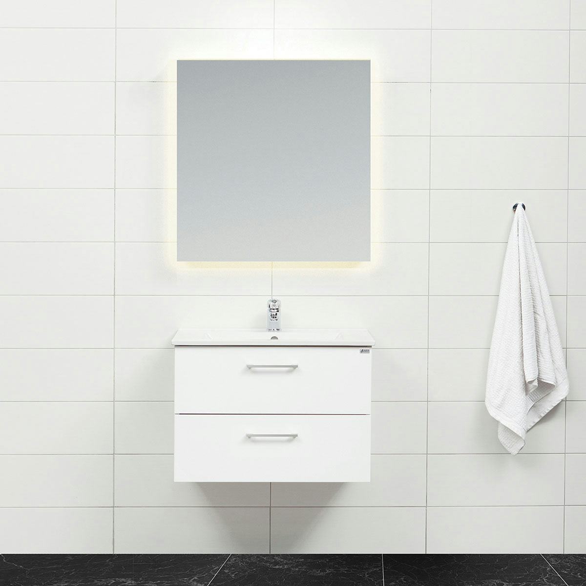 Möbelpaket 4AQUA Slim Vit 80 med Lådor och Spegel Luna LED