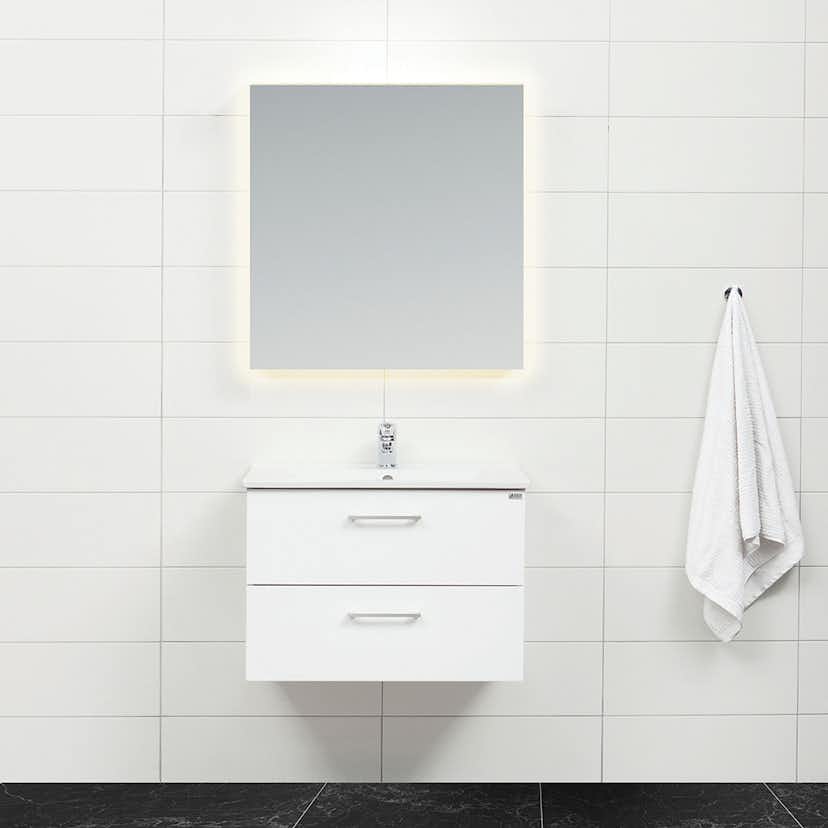 Möbelpaket 4AQUA Slim Vit 80 med Lådor och Spegel Luna LED